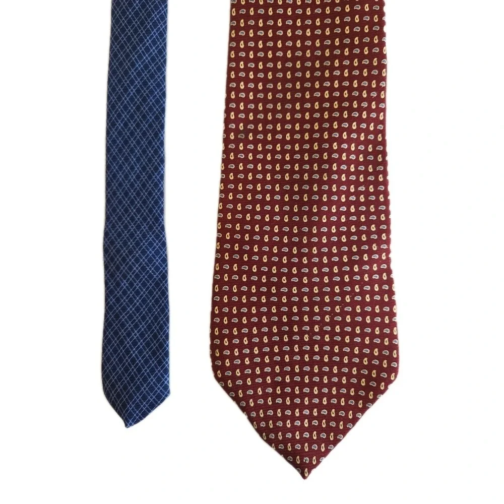Men's Tommy Hilfiger 100% Silk Tie Vintage Red Navy Plaid Woven Classic Made USA